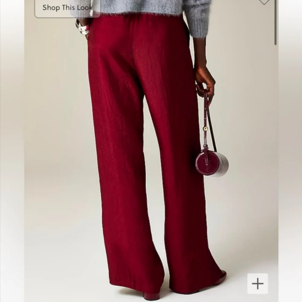 J.Crew Stratus Pant Textured Satin Acetate Pull On Pockets Burgundy Relaxed Sz S - Picture 3 of 8